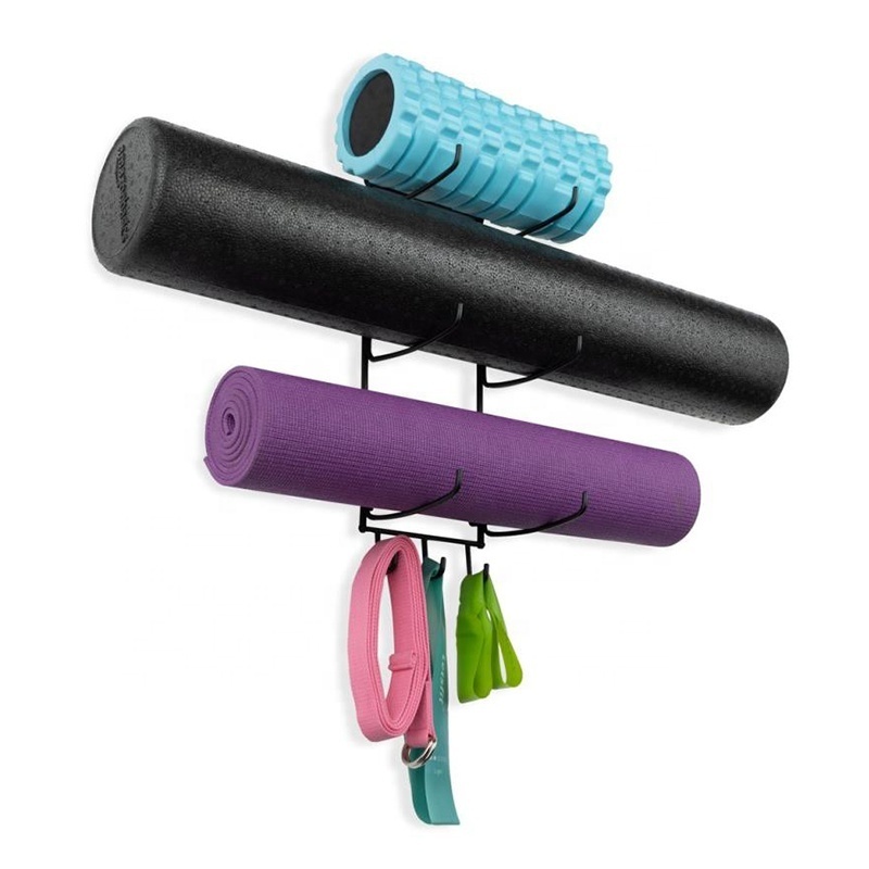 Yoga Storage Organizer wall mount yoga mat storage wall foam roller rack hanging towel Hanger for yoga belt and resistance belt