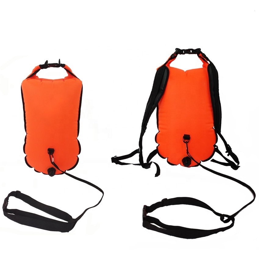 Hot sale first safe waterproof outdoor open water swimming buoy inflatable backpack