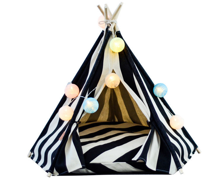 Cute white canvas bed durable cat dog bed pet teepee tent house plush cat tent house pet tent bed