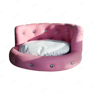 Ready to ship multi-colors luxury pet bed leather dog bed princess style cat sofa bed with diamond