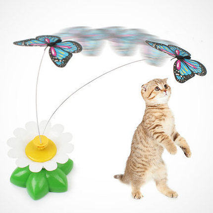 Automatic cat teaser toy flying butterfly/birds self-rotate teaser stick toy