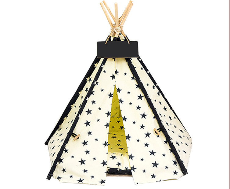 Cute white canvas bed durable cat dog bed pet teepee tent house plush cat tent house pet tent bed