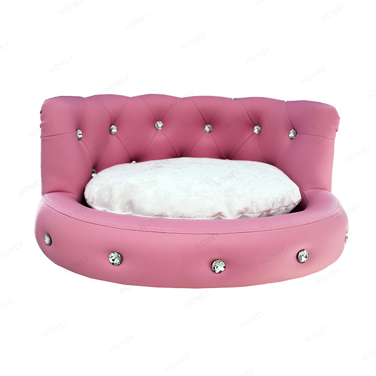 Ready to ship multi-colors luxury pet bed leather dog bed princess style cat sofa bed with diamond