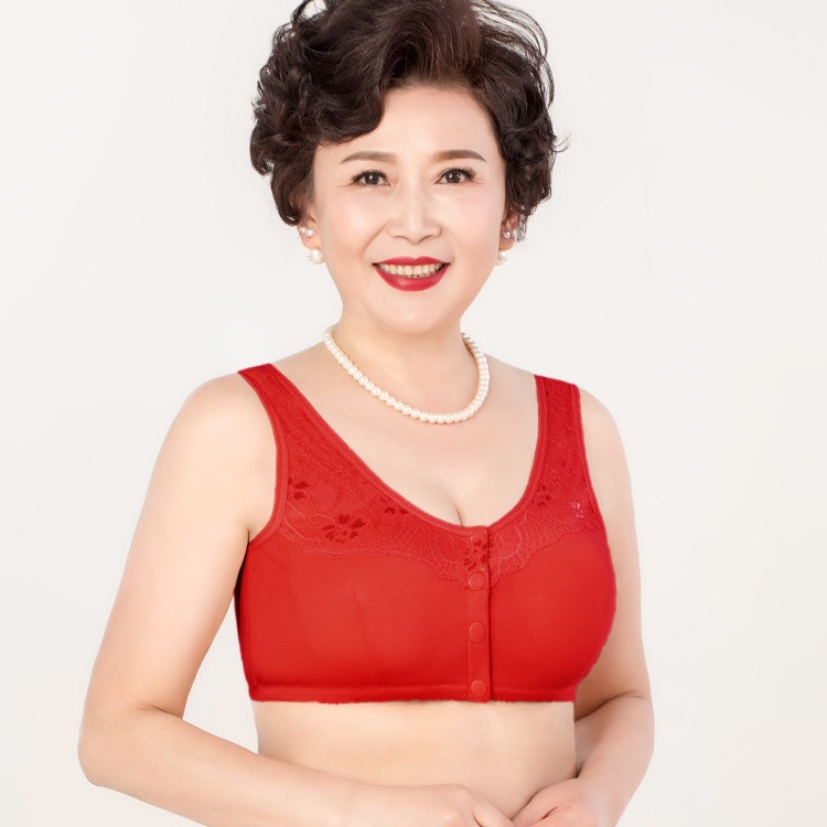 Middle-aged and elderly front buckle elderly underwear easy to put on and take off the bra Grandma soft bra comfortable ladies