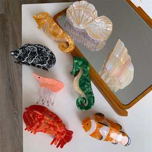 HONEY Unique Design Sea Shell Blue Whale Rhinestone Starfish Octopus Dolphin Lobster Fish Acetate Conch Hair Claw Clip