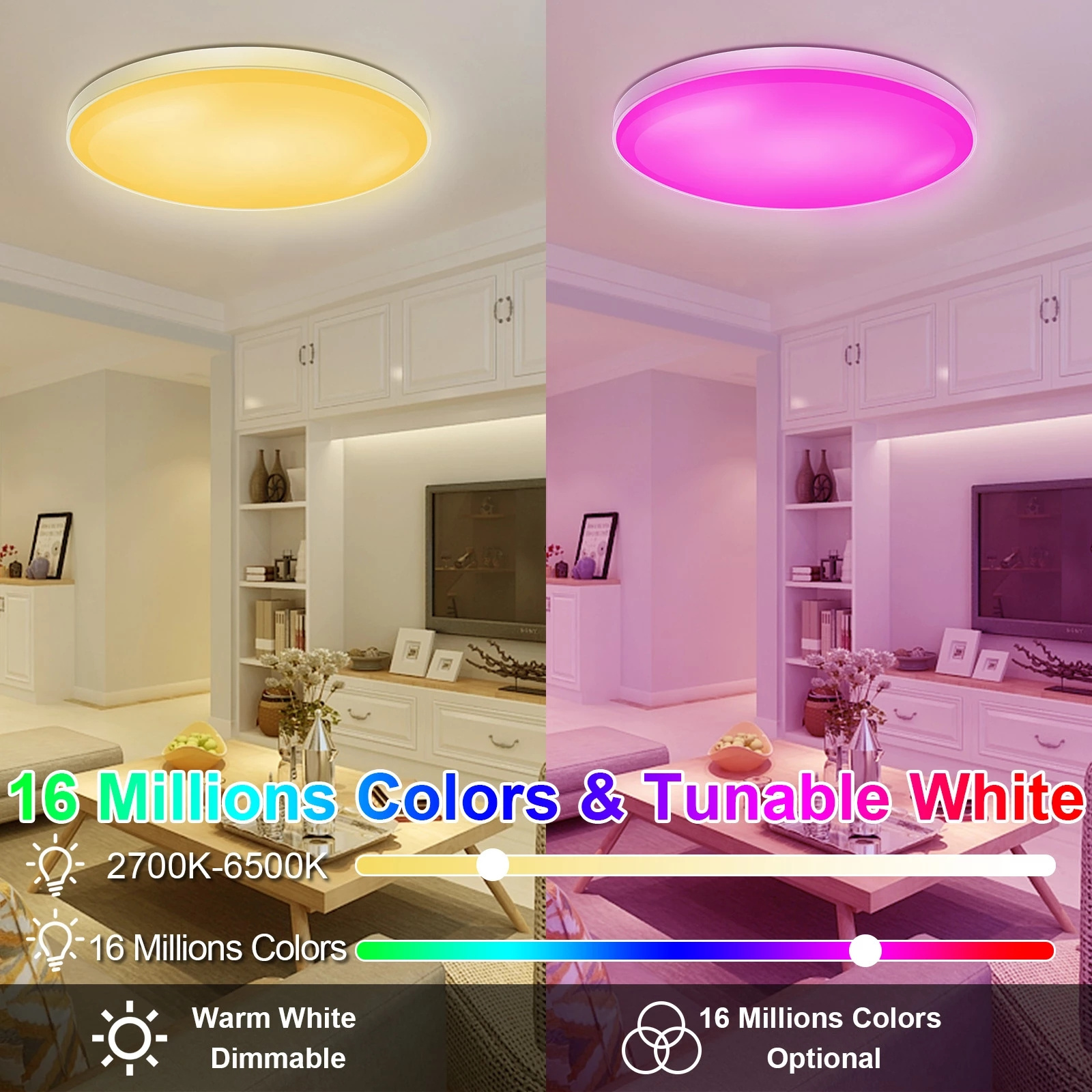 HoneyFly LED RGB+CCT Ceiling Light 30W 220/110V Bluetooth Speaker Dimmable Colorful Light Smart Lamp Mobile Control Dining Room