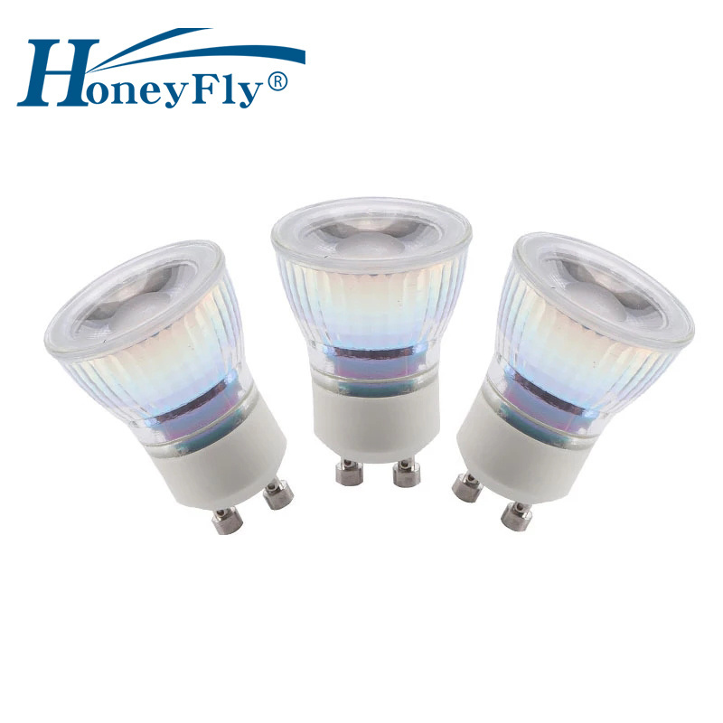 HoneyFly Mini GU10 LED Bulb 3W(35mm) 220V Warm White/White/Cold White COB LED Spot Lamp With Glass Cover Cup CE RoHS