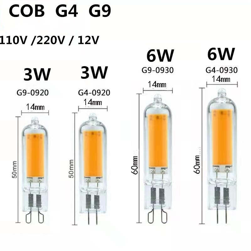 HoneyFly G9 G4 LED COB Dimmable Lamp 3W 6W 110V 220V Capsule Clear Crystal Warm White Bulb Replace G9 Halogen Lamp