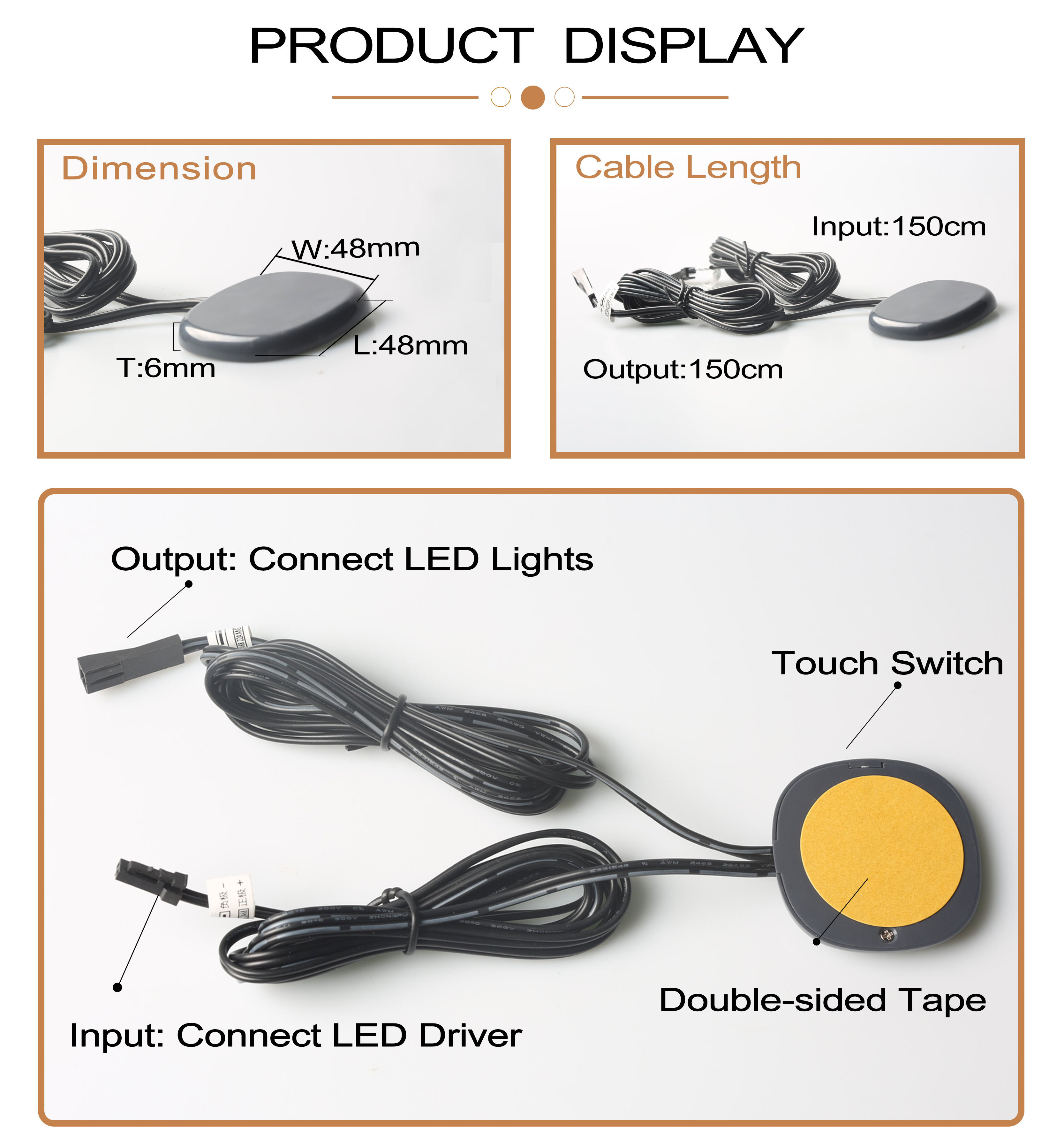 HoneyFly Penetrating 20mm Wood Panel Sensor Switch LED Touch Sensor 12V 5A 60W Light Control Touch Switch