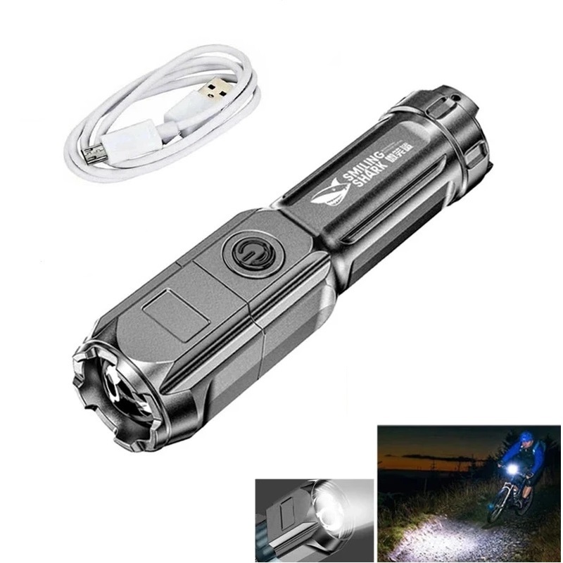 HoneyFly LED Portable Flashlight 5W ABS USB IP44 Strong Light High-power Rechargeable Zoom Tactical Torch Lamp Outdoor Camping