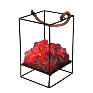 HoneyFly LED Flame Lantern Lamp Iron Simulation Campfire Flame Effect Night Light 3AA Battery Powered For Living Room Decor