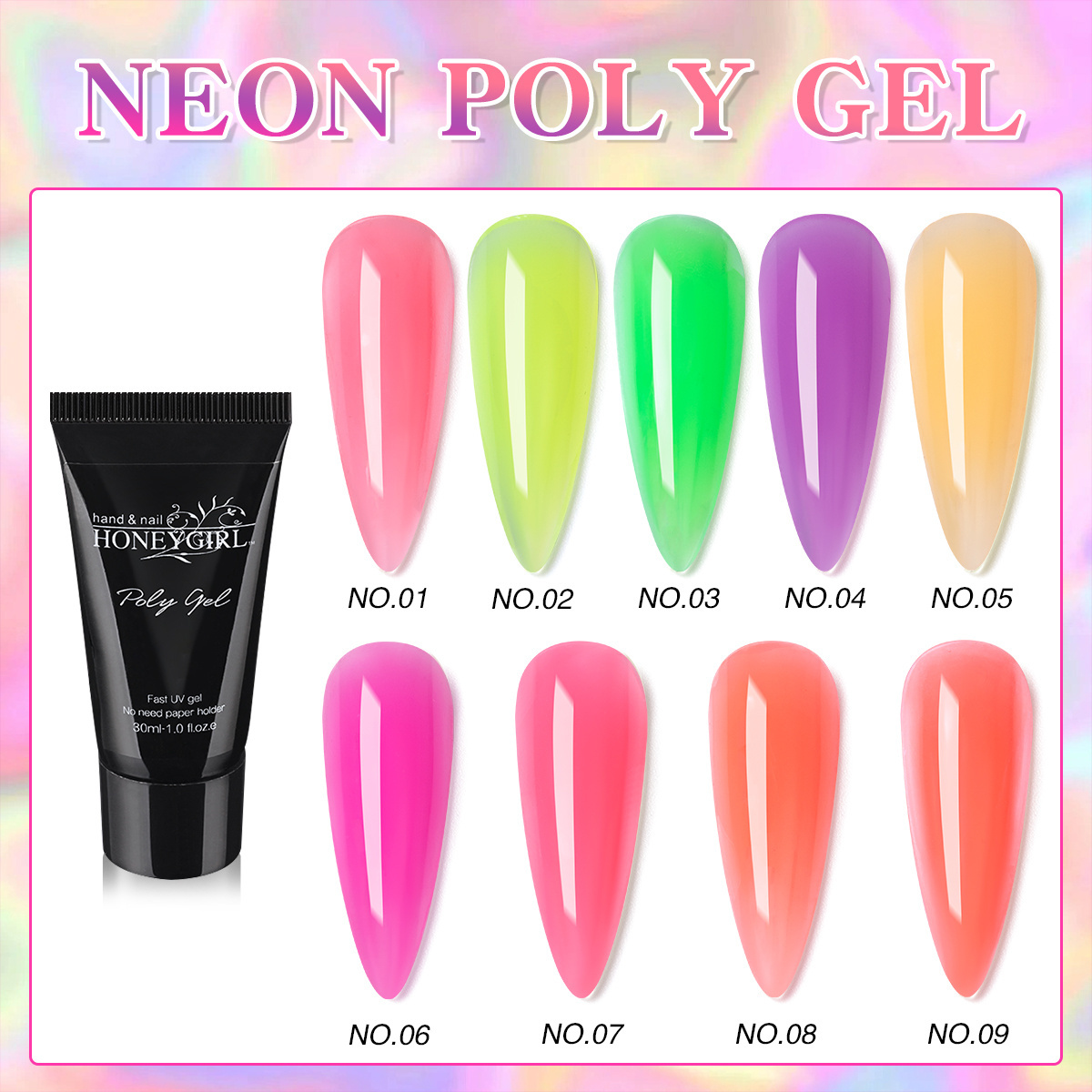 9 colors Neon Color Acrygel Poly gel Wholesale Nail Supplies Oem Private Label UV Nail Extension Poly Acrylic Poly Gel