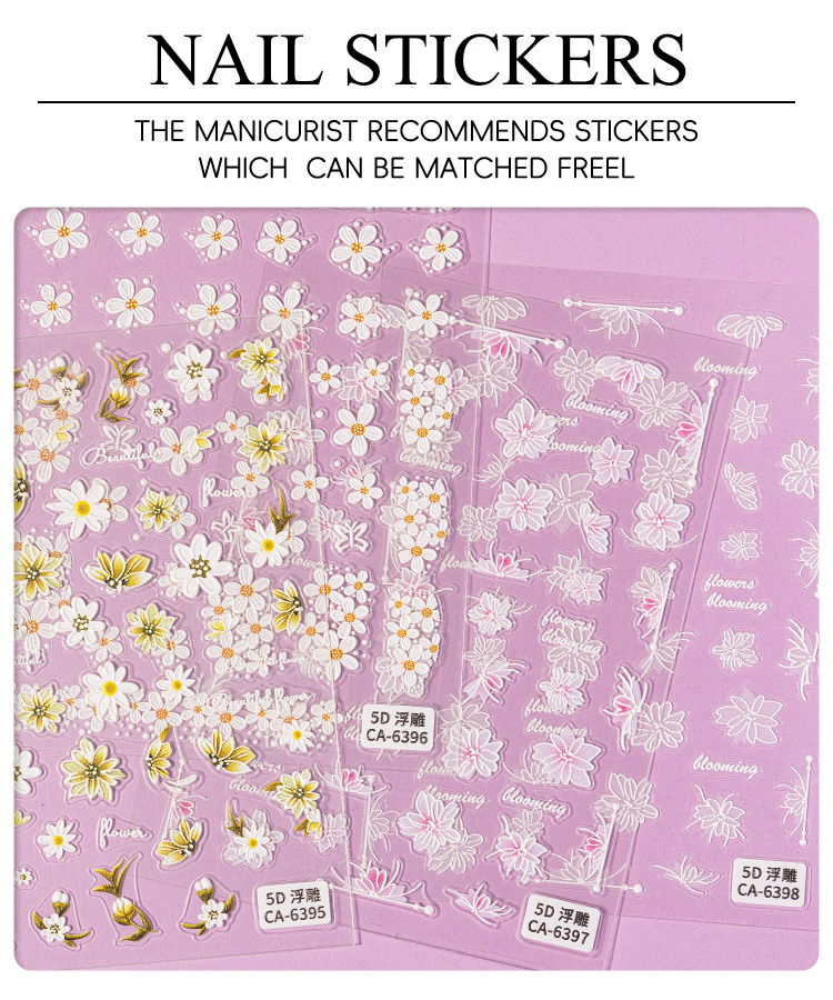 Full Beauty 5D Acrylic Flowers New Nail Sticker Butterfly 3D Decals Decoration Nails Art Accessories Design Sticker