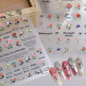 Autumn 5D Sunflower Nail Stickers Fall Design Floral Butterfly Bee Nail Decal Self-adhesive Embossed Sliders Manicure Decor