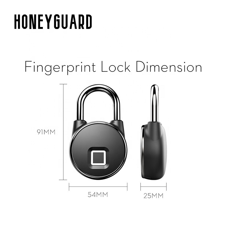 HONEYGUARD HSL011 IP66 Waterproof USB Rechargeable Thumbprint Lock Small Electronic Fingerprint Padlock