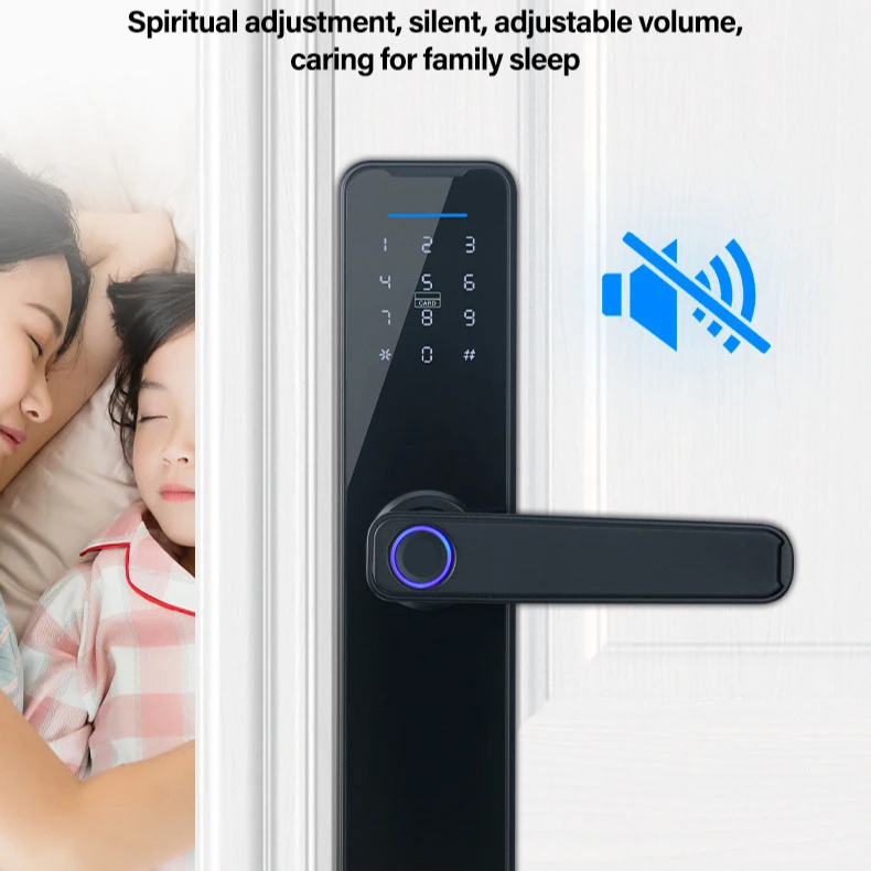 Apartment Hotel Gate Handle Lock Biometric Keyless Electronic Security Tuya Digital Fingerprint Smart Door Lock Kunci Pintu