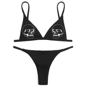 New Arrival Women's Brand Skeleton Skull Print Tiny Sexy Black Bikini Hot Women Wearing Micro Bikinis