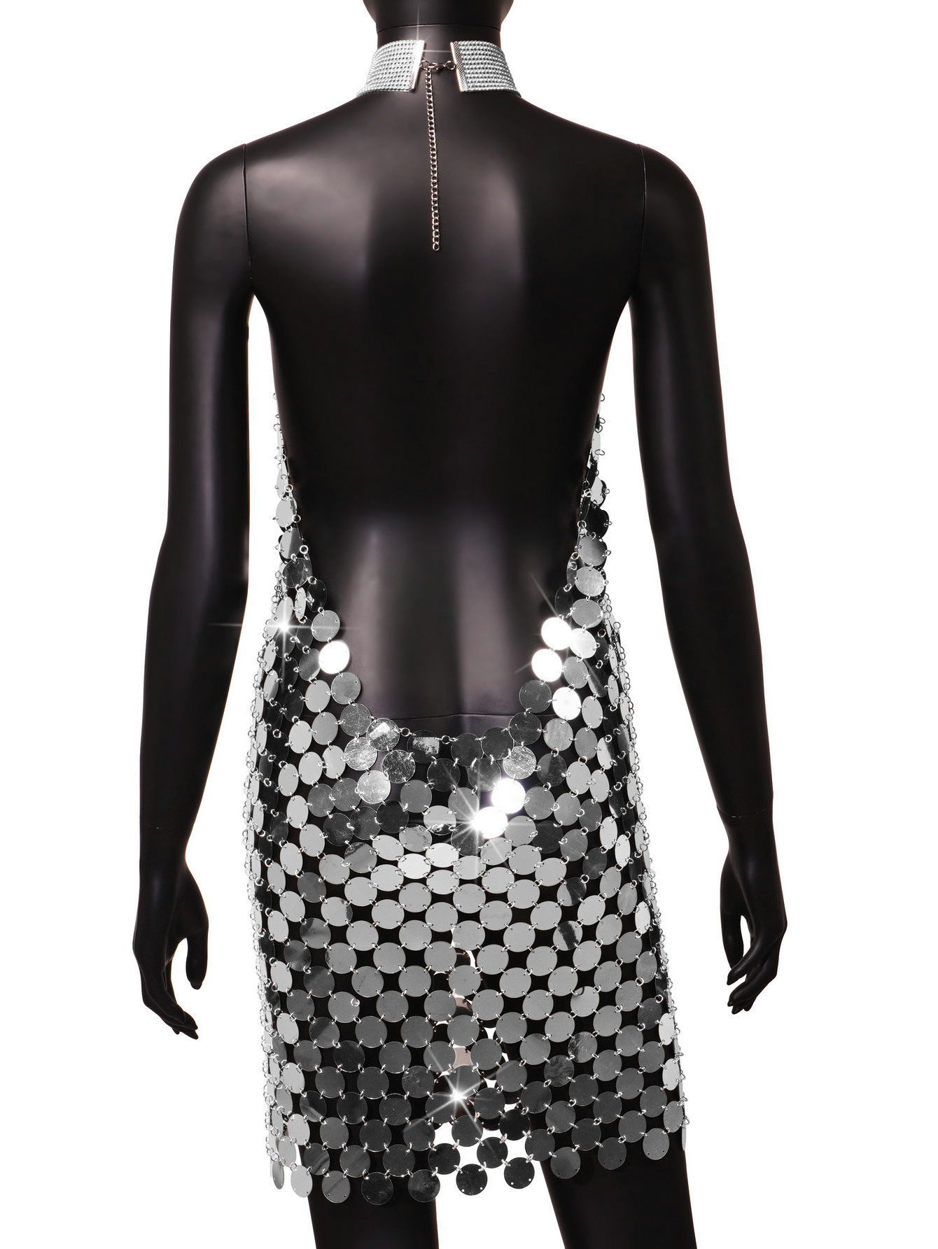 Sexy Club Dress 2023 New Design Metal Sequin Irregular Metallic Cami Chainmail Party Dresses Women Girls Nightclub Wear