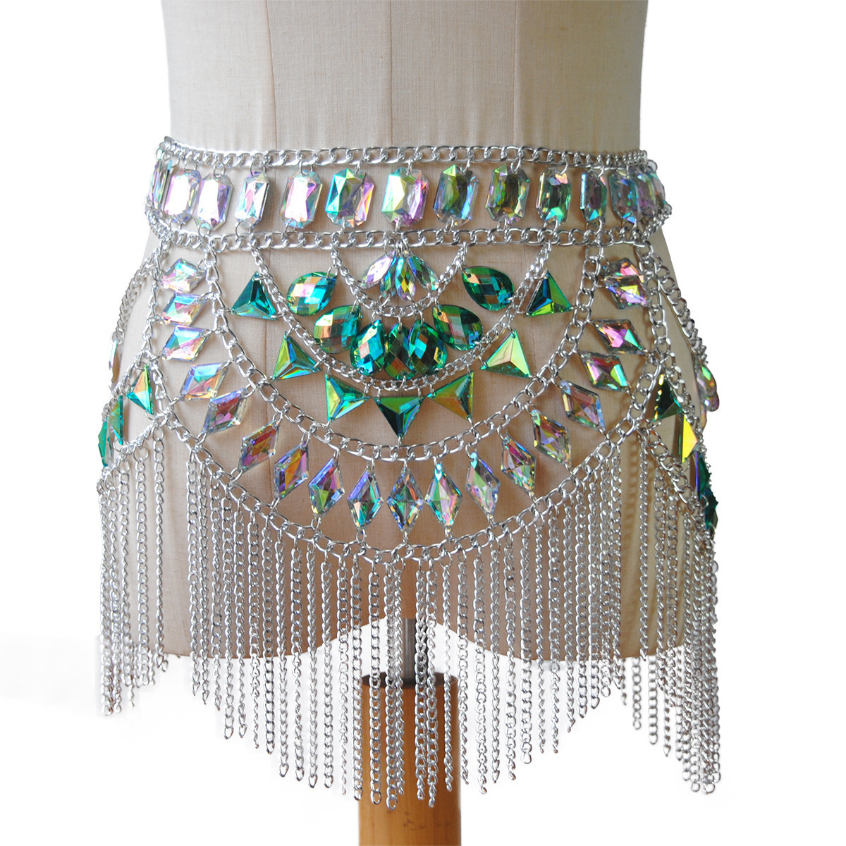 New Design Chain Waist Body Jewelry Women Handmade Sexy Crystal Blue Rhinestone Bikini Skirt Tassel Belly Chain