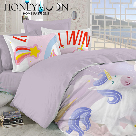 HONEYMOON 2022 hot sell luxury Soft microfibre blue unicon 3D fashion printed bedding 3pcs comforter sets for home