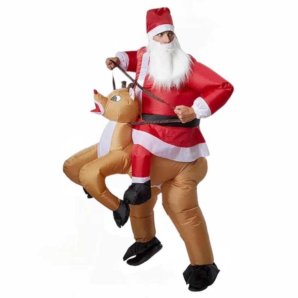 2024 New Customizable Size Adult Children Dress Up Inflatable Santa Riding Elk Costume For Adults Blow Up