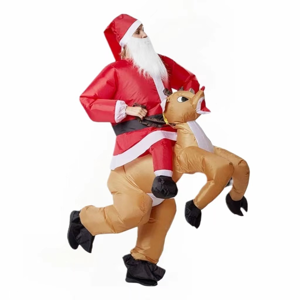 2024 New Customizable Size Adult Children Dress Up Inflatable Santa Riding Elk Costume For Adults Blow Up