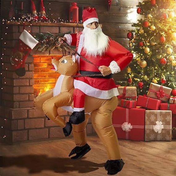 2024 New Customizable Size Adult Children Dress Up Inflatable Santa Riding Elk Costume For Adults Blow Up