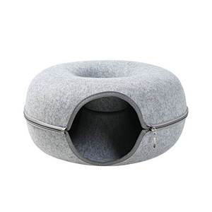 wholesaler two ways use donut cat dog  Felt basket house plush cushion pet beds for  dogs cats