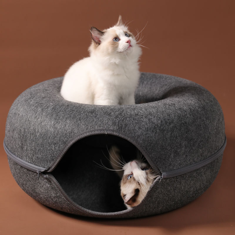 wholesaler two ways use donut cat dog  Felt basket house plush cushion pet beds for  dogs cats