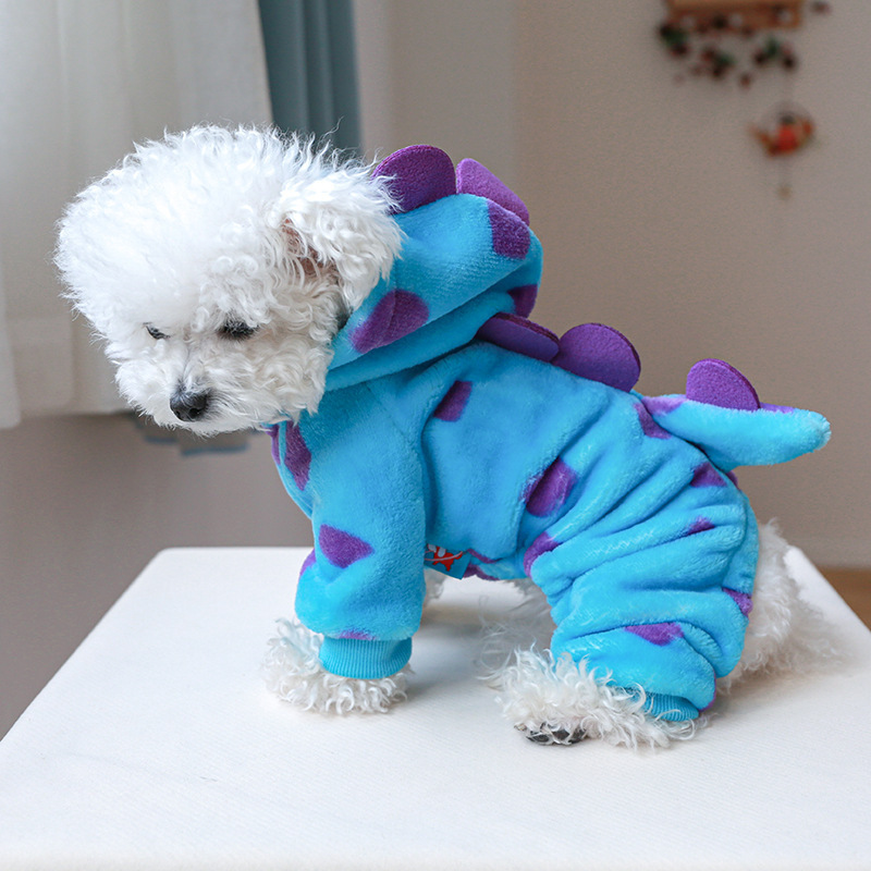 Wholesale Pet Cute Clothes Soft Coral Fleece Dog Cat Puppy Cosplay Dinosaur Autumn/Winter Thickened Four-legged pajamas Jumpsuit