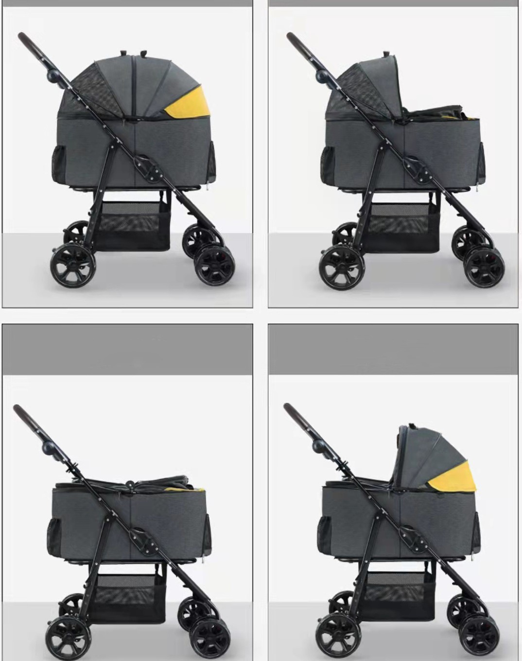 Cheap 4 wheel small pet stroller for cat/pet fold travel stroller 2 in I Pet Travel Trolley Detachable Cat Carrier Basket bag