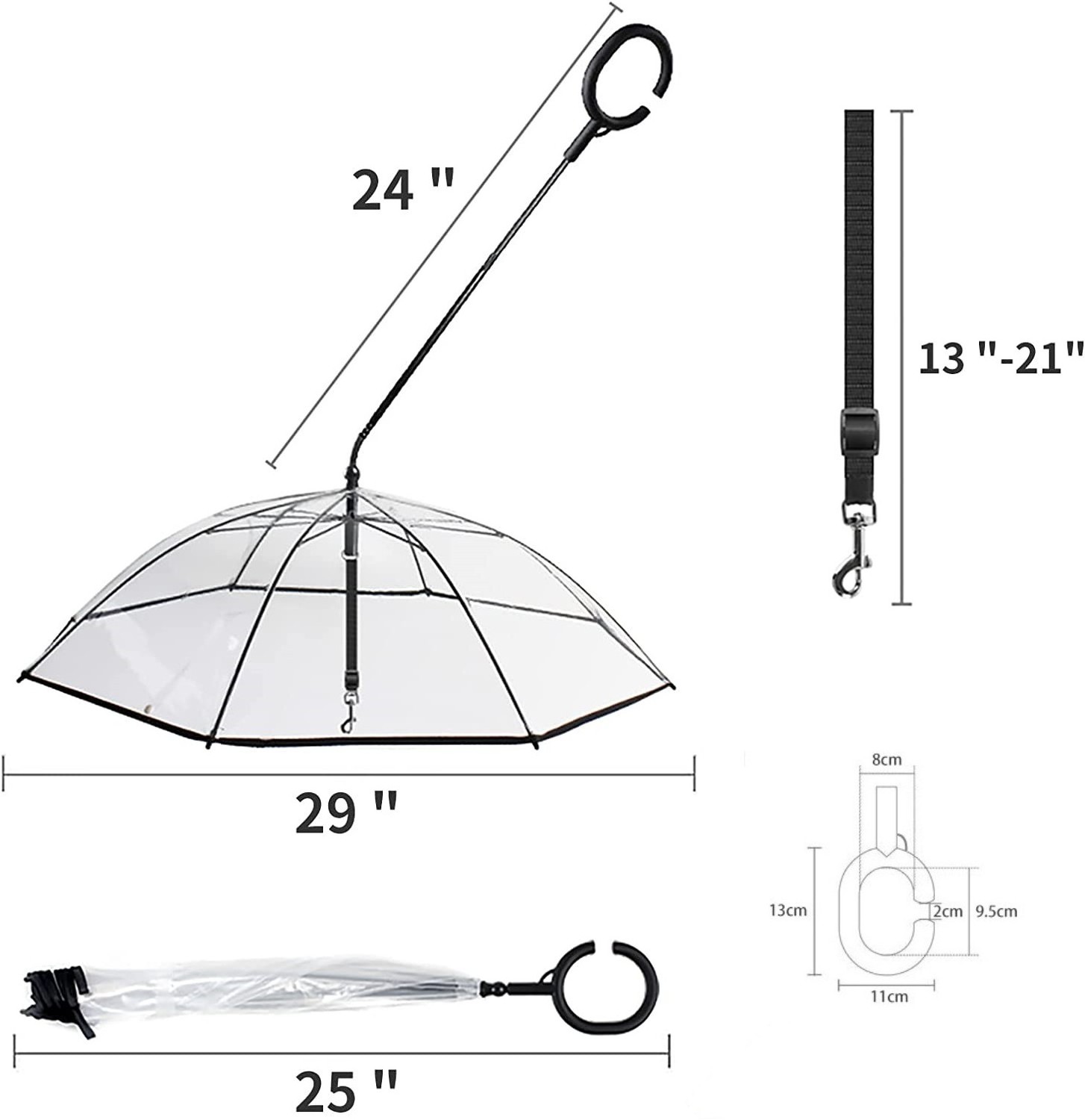 Luxury Outdoor Folding Easy View Dog Umbrella Transparent Rainproof Snowproof Umbrellas With Leash For Pets Adjustable Umbrella