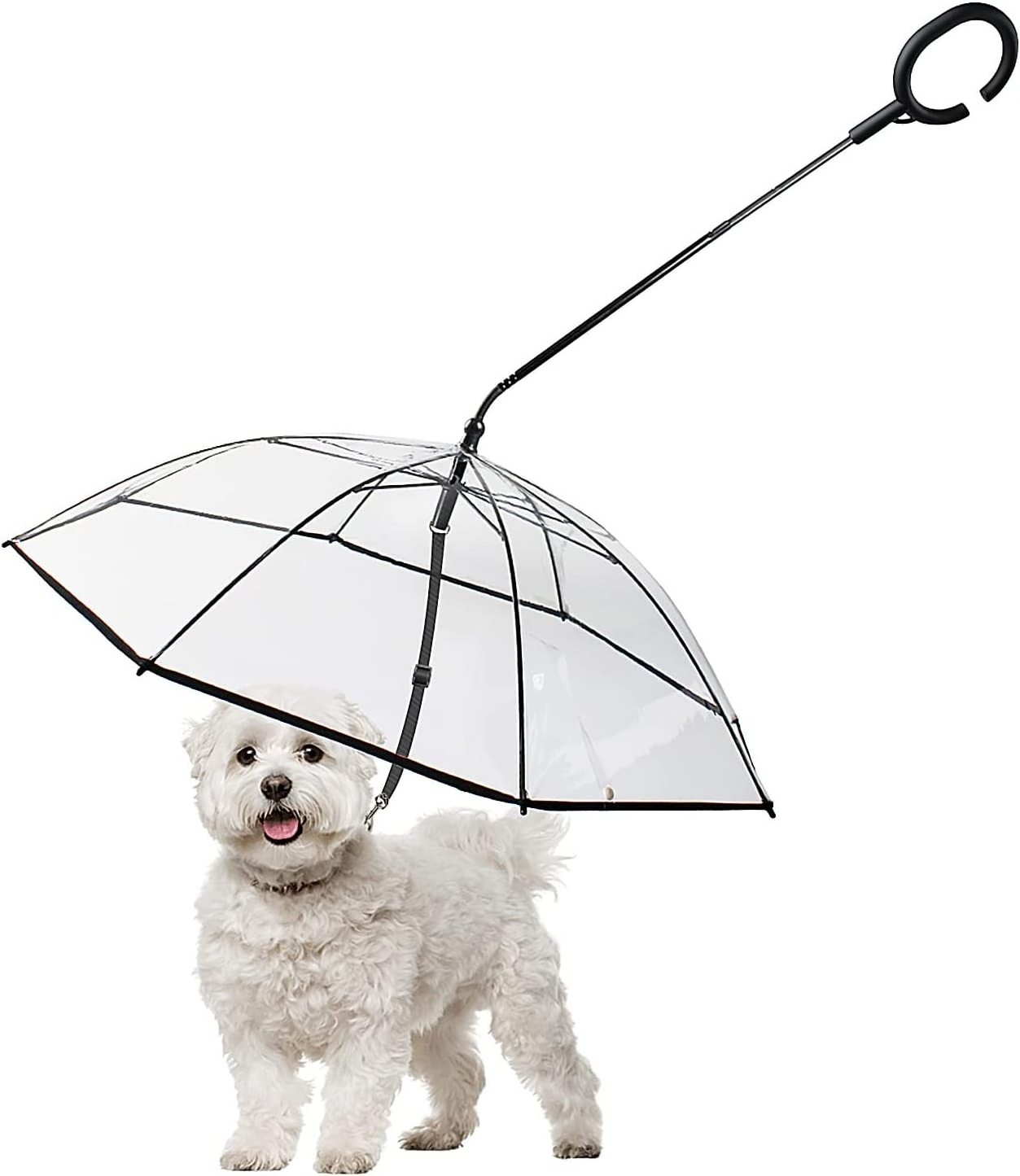 Luxury Outdoor Folding Easy View Dog Umbrella Transparent Rainproof Snowproof Umbrellas With Leash For Pets Adjustable Umbrella