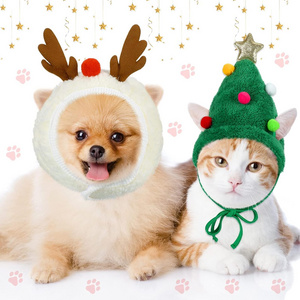 Cute Dog Cat Christmas Hat Scarf Green Santa Dog Hat Antler Costume Christmas Hat for Adjustable Puppy Dog Cat Xmas Cap