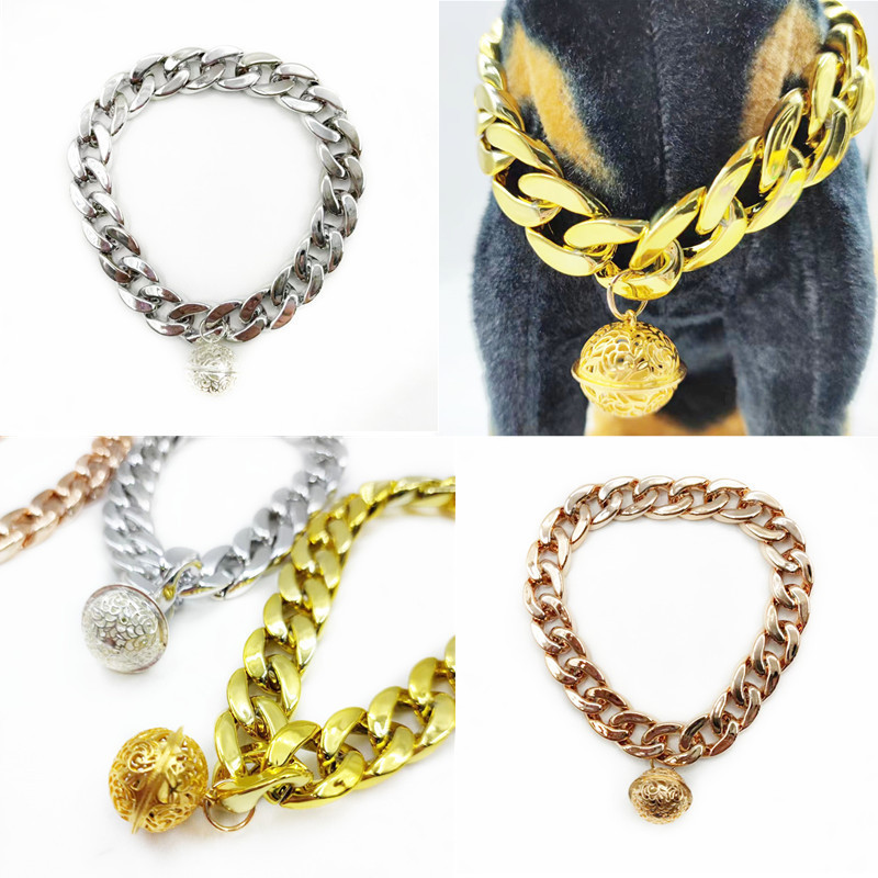 Pet Collar Chain with bell Plastic Necklace luxury Fashion Puppy Cat Bulldog Dog Cat Rose Gold Chain Cuban Link Dog Collars