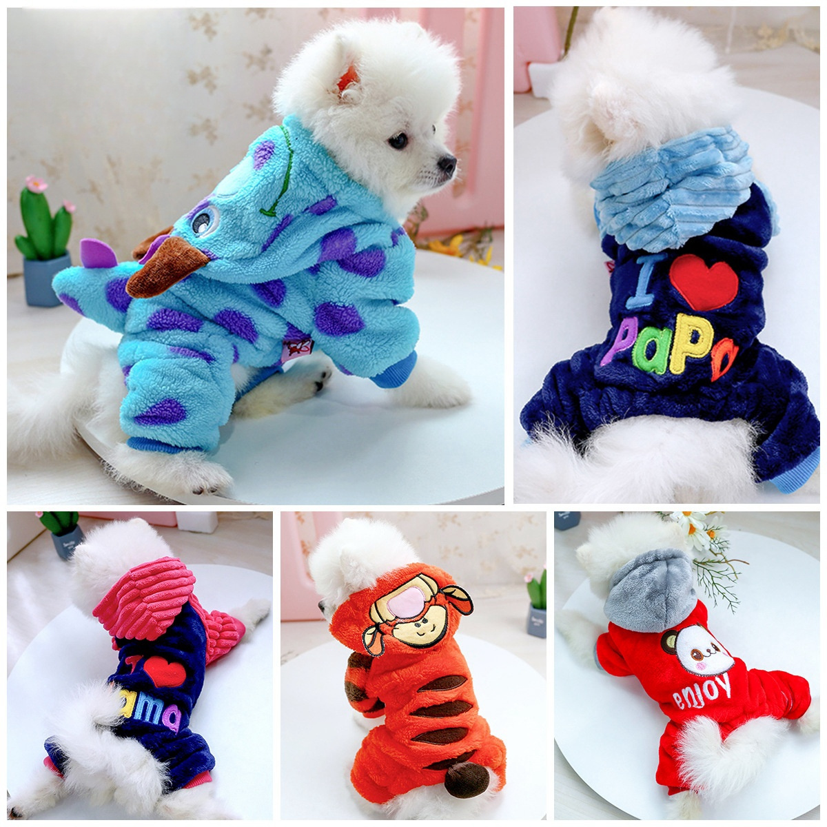 Wholesale Pet Cute Clothes Soft Coral Fleece Dog Cat Puppy Cosplay Fashion Autumn/Winter Thickened Four-legged Coat Jumpsuit