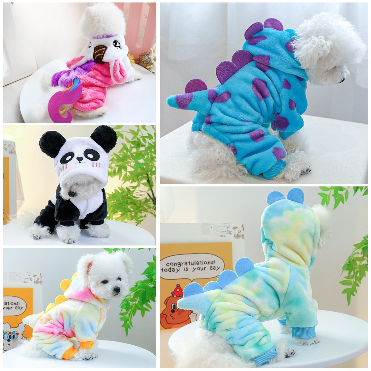 Wholesale Pet Cute Clothes Soft Coral Fleece Dog Cat Puppy Cosplay Dinosaur Autumn/Winter Thickened Four-legged pajamas Jumpsuit