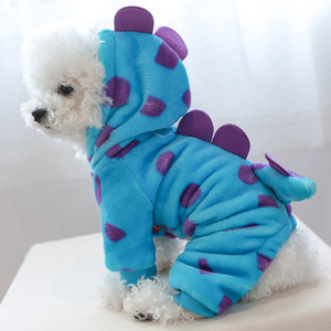 Wholesale Pet Cute Clothes Soft Coral Fleece Dog Cat Puppy Cosplay Dinosaur Autumn/Winter Thickened Four-legged pajamas Jumpsuit