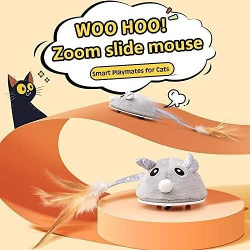 Interactive Cat Toys Simulation Automatic Robotic Mice Toy with Feather Cats  Electric Mouse Toy for Indoor Cats/Kittens USB