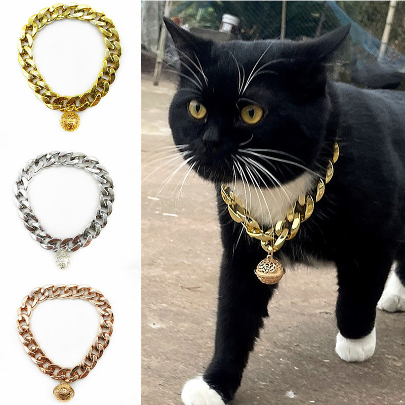 Pet Collar Chain with bell Plastic Necklace luxury Fashion Puppy Cat Bulldog Dog Cat Rose Gold Chain Cuban Link Dog Collars