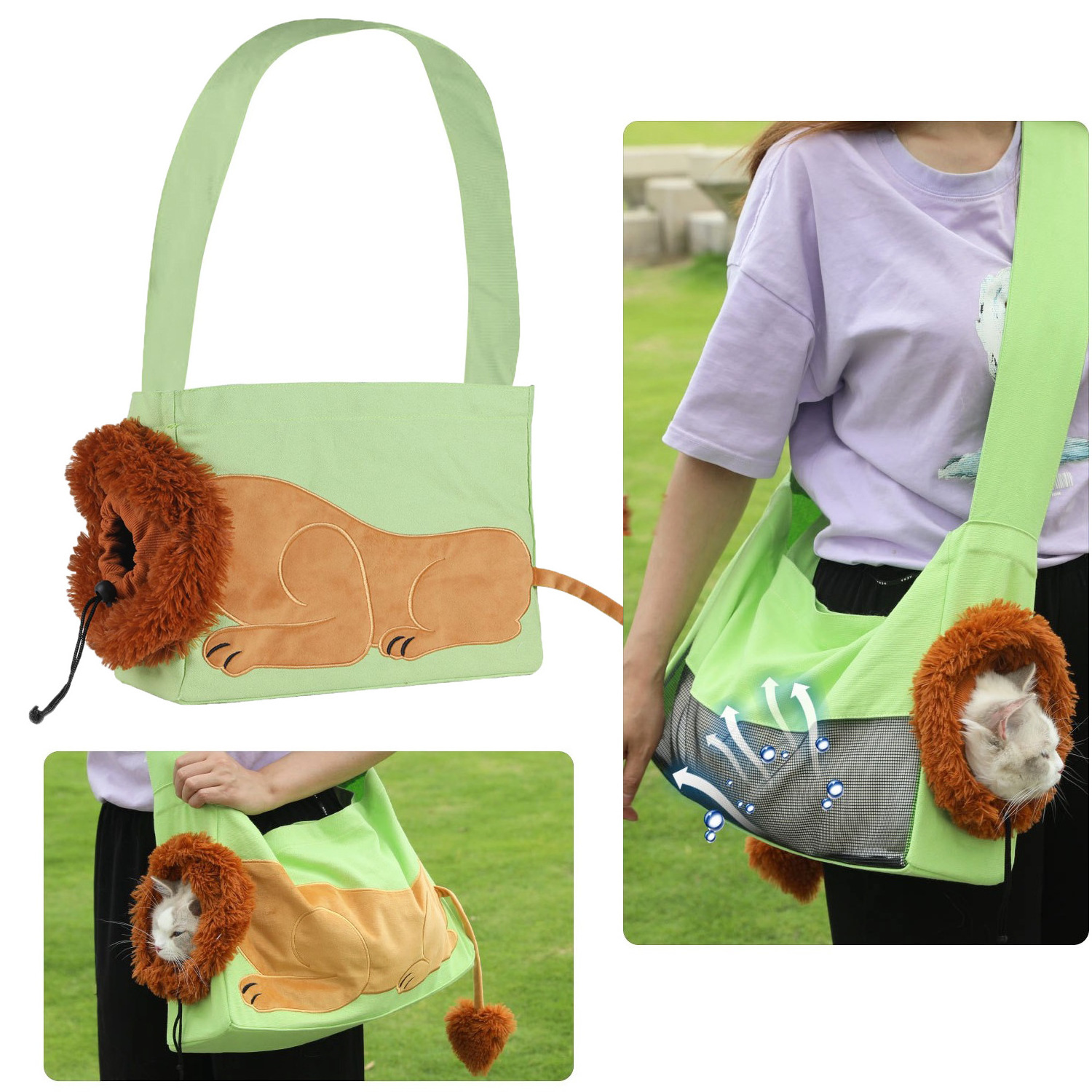 Portable Pet Canvas Shoulder Lion-Shaped Holder Pet Cat Sling Carrier Bag Fashion Bolsa Para Mascotas Foldable Cat Carrier Bag