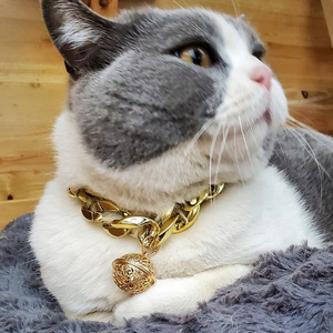 Pet Collar Chain with bell Plastic Necklace luxury Fashion Puppy Cat Bulldog Dog Cat Rose Gold Chain Cuban Link Dog Collars