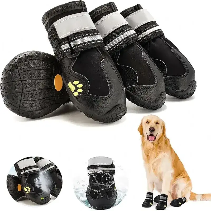 Customized OEM Dog Shoes Winter Dog Boots & Paw Protectors Waterproof Reflective Strips Rugged Anti-Slip Dog Sneaker Pet Shoes