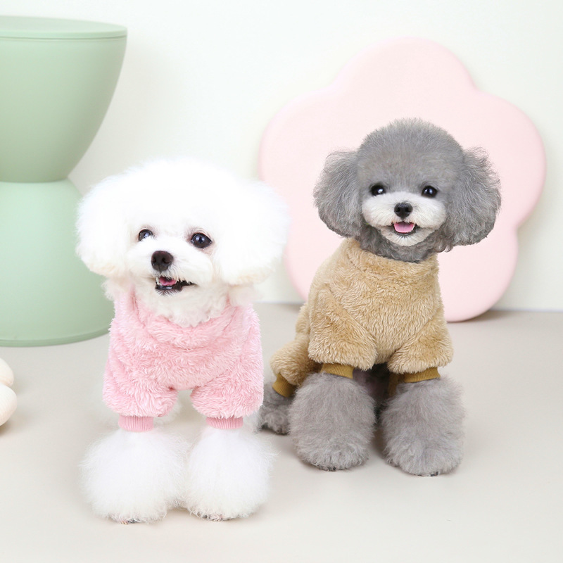 Turtleneck Dog fleece Sweater Plush Onesie Soft Cat Apparel Pet Clothes Winter warm  4 legged clothes for puppy Teddy small dog