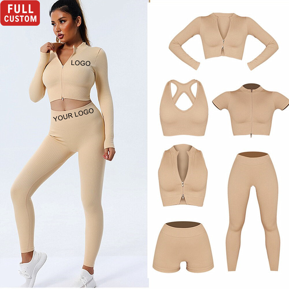 Wholesale Fitness Yoga Wear 5PCS Seamless Workout Women Gym Sets