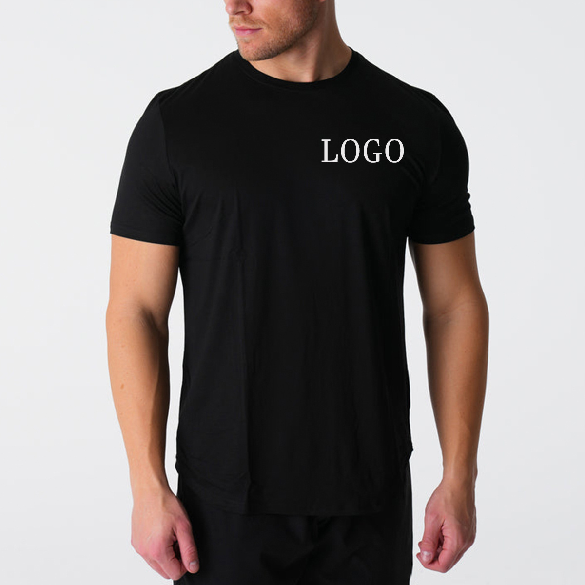 High Quality 95 Cotton 5 Spandex Tee Men's Gym Curved Hem Fit Elongated Crewneck Sport T-Shirt Active T Shirts For Men