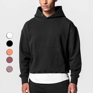 Custom 80 Cotton 20 Polyester Oversized Crop Top Hoodie 320 Gsm Men Blank French Terry Cropped Hoodie