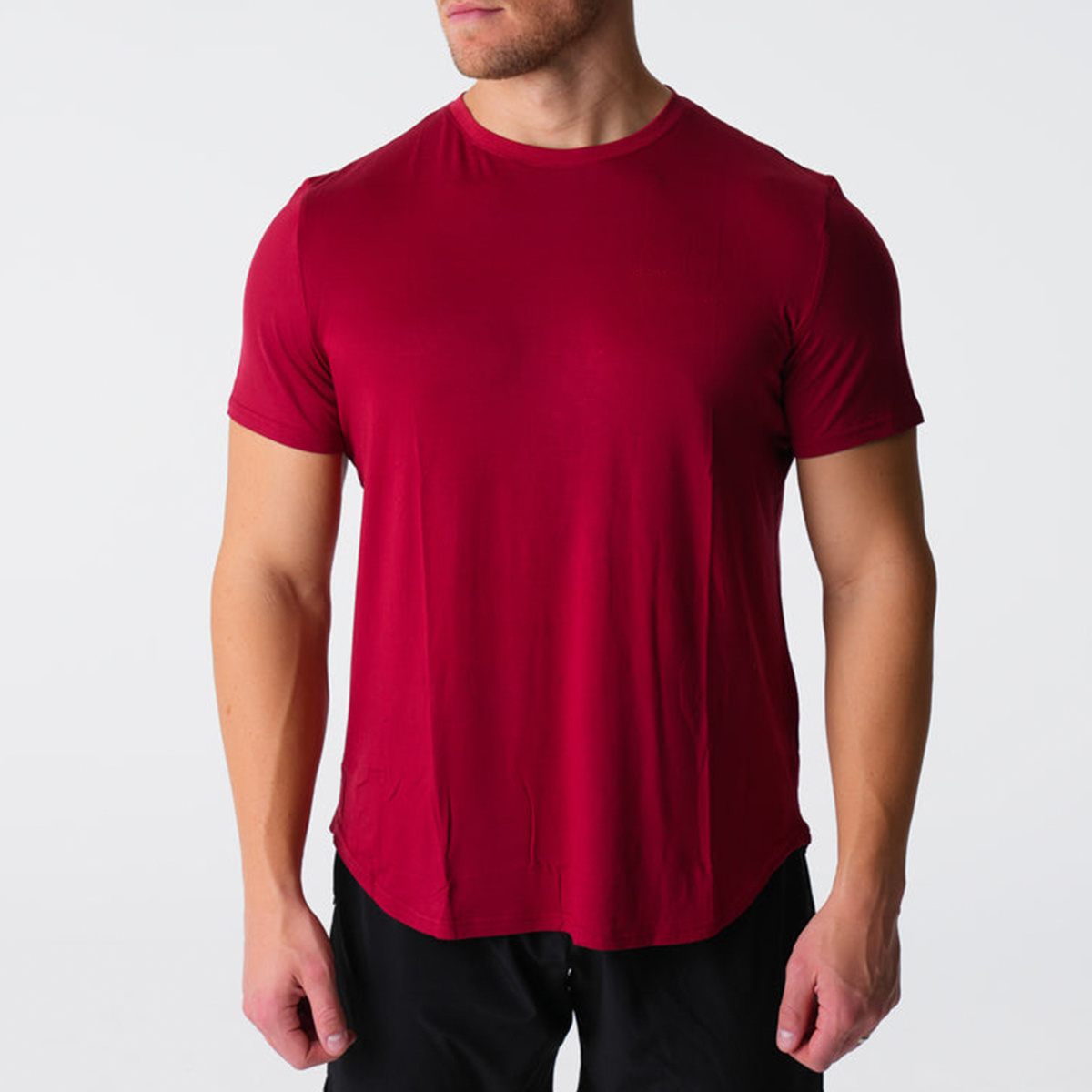 High Quality 95 Cotton 5 Spandex Tee Men's Gym Curved Hem Fit Elongated Crewneck Sport T-Shirt Active T Shirts For Men