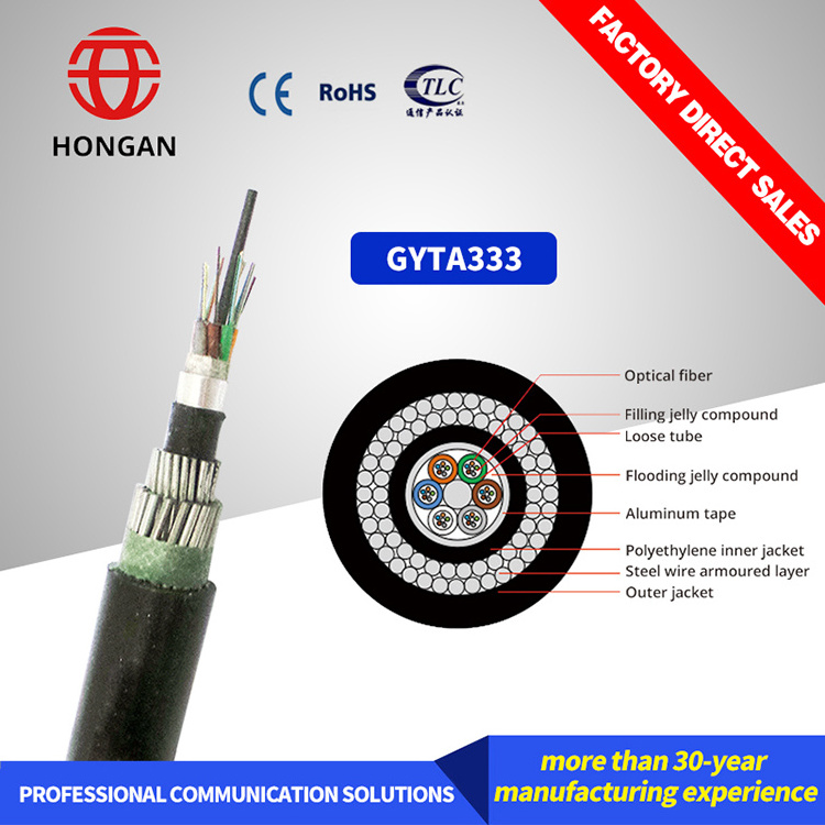 Anti Rodent GYTA33 GYTA333 Single double layer steel wire armored fiber optic cable for Underwater and Direct buried cabling