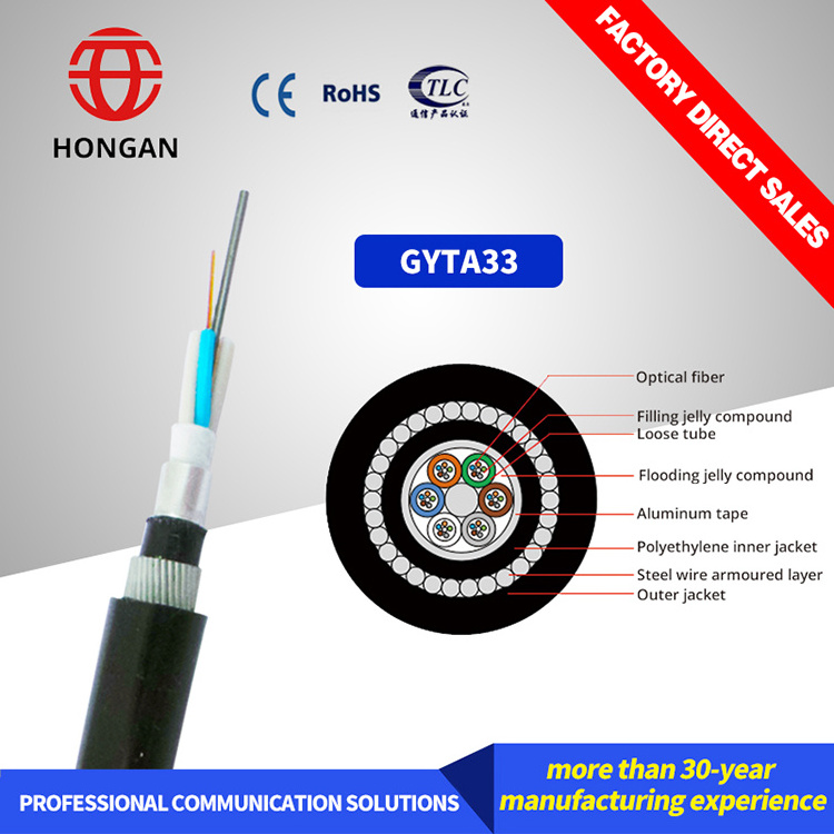 Anti Rodent GYTA33 GYTA333 Single double layer steel wire armored fiber optic cable for Underwater and Direct buried cabling